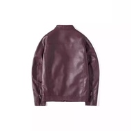 Stand-Up Collar Handsome Leather Jacket Men Short Style Motorcycle Handsome Solid Color Retro pu Lea