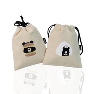 黑熊飯糰 黑熊漢堡 帆布束口袋 收納袋 零錢袋 極觸感植絨插畫
