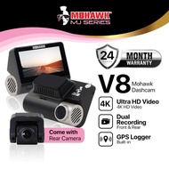 MOHAWK MJ Series V8  4K Dual-Channel Dashcam 2160p Front + FHD 1080P REAR Dashcam WiFi App Control 24-H Parking GPS