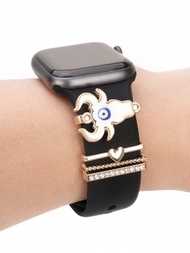 4 piezas/set de metal creativo cabeza de vaca reloj banda adorno decoración anillo compatible con Apple Watch Band accesorios para Apple Watch serie de silicona adornos de correa