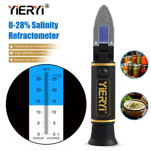 Yieryi Salinity Refractometer 0-28% NaCl ATC 10-30°C Handheld For Pickling Food Processing Aquacultu