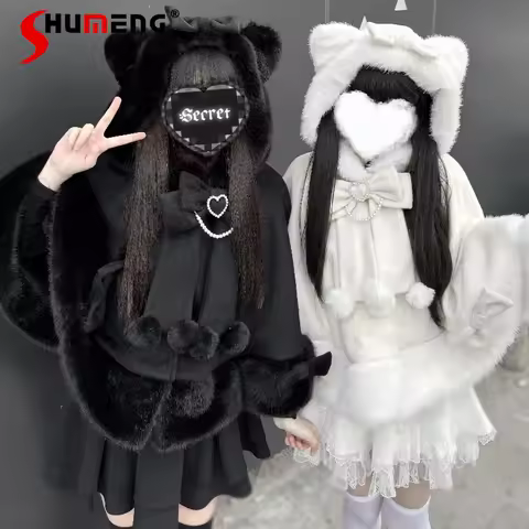New Lolita Sweet And Cute Ponchos Short Wool Fleece-Lined Cape Coat Japanese Rojita Long-sleeves Big
