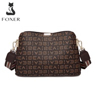 FOXER Womens Wide Woven Shoulder Strap Messenger Bag Womens PVC Material Brand Logo Shoulder Bag Lar