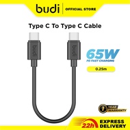 Budi Type C To Type C Short Cable 65W PD Fast Charging Usb Data Cable (25CM)