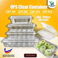 OPS Clear Container No Lock OP-1H 2H 3H H3 Bakery Box without Lock Bekas Kuih 100pcs