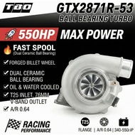 TBO GTX2871R Ceramic Ball Bearing Turbo | T25 Inlet 76mm V-Band Outlet | A/R 0.64 550HP Fast Spool U