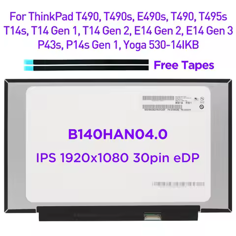 14.0 Laptop LCD Screen B140HAN04.0 For Lenovo ThinkBook T490 T490s T495s P43s T14s P14s T14 Gen 1 E1