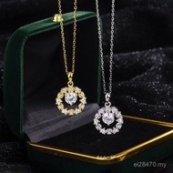 Clavicle Chain Pure Silver Zircon Necklace Round Flash Diamond s999 Niche Classy Female Garland Hear