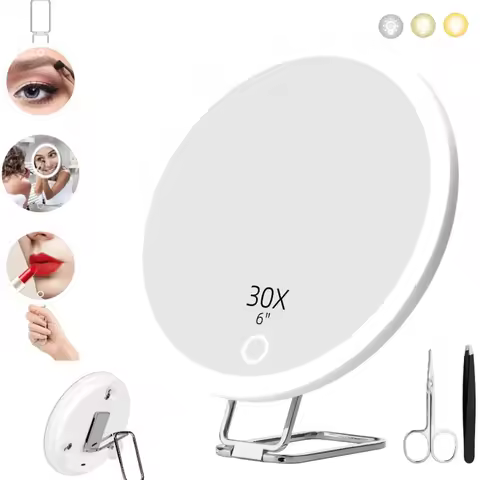 Tweezers & Scissors 30x Magnifying Mirror Set LED-Lit Magnifying Makeup Mirror 30x Magnification Mak