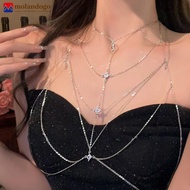 MOLANDOGO Multi Layer Square Zircon Chest Body Chain For Women Silver Color Sexy Beach Bikini Geomet