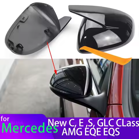 2pcs Bright Black Mirror Cover Caps for Mercedes C E S GLC Class W206 X206 S206 X254 W214 W223 EQE E
