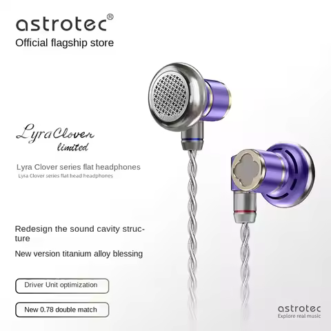 Astrotec Lyra Clover/Limited Flagship Flat Headset Hifi Wired Earphone Flat Head Plug Earburd Metal 