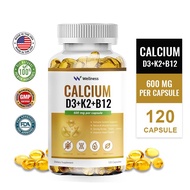 Smart Calcium Absorption System | Vitamin D3+K2+B12 Enhanced | For Bone Density Arterial Health & Im