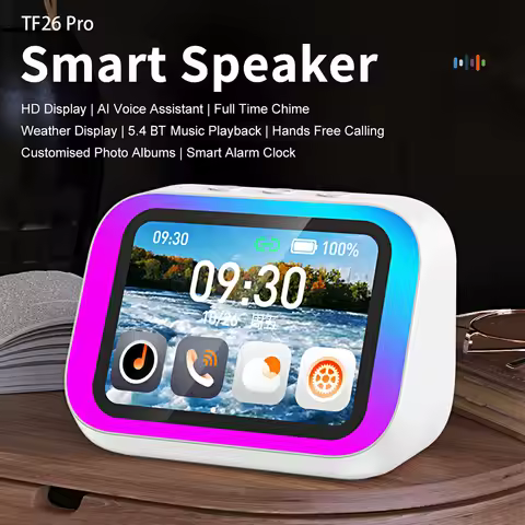 TF26Pro Smart Alarm Clock Portable Bluetooth Speaker Weather Display RGB Light Music Stories Player 