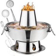 {sgseller} stainless steel hot pot Chinese Charcoal hotpot, Chinese meats fondue Lamb outdoor cooker picnic cooke 1.8 li