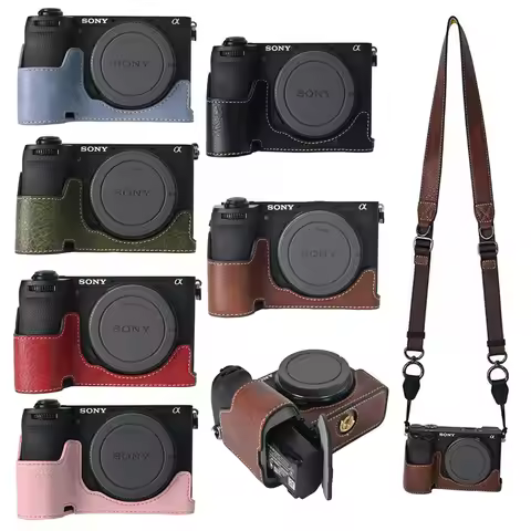 A6700 Litchi PU Leather Camera Half Body Case for Sony A6700 Battery Opening Protector Base