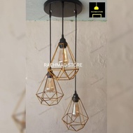 FF Lampu gantung diamond hias vintage isi 3 jerman plafon