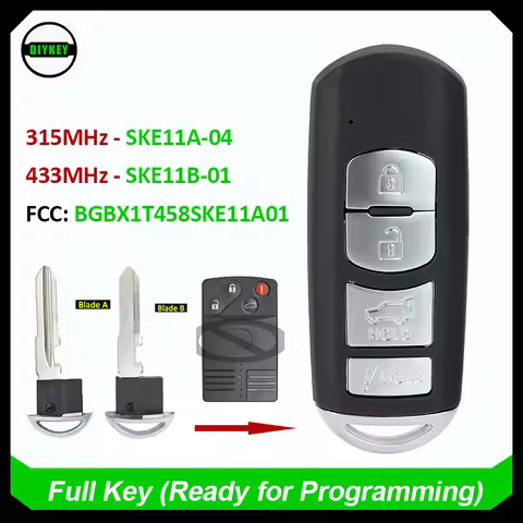 DIYKEY Modified Smart Remote Key Fob 315MHz SKE11A-04 / SKE11B-01 434MHz for Mazda CX-7 CX-9 2007-20