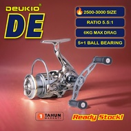 DEUKIO DE 2500-3000 Double Handle Original Mesin Pancing 5+1BB 5.5:1 Ratio 6KG MAX DRAG Casting UL B