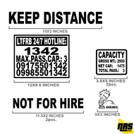 LTFRB TRUCKING TRANSPORT LOGISTICS SERVICES STICKER KEEP DISTANCE LTFRB HOTLINE CAPACITY FRANCHISED