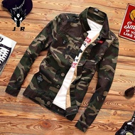 jaket lelaki Autumn Retro Camouflage Coat Men's Korean Fashion Versatile Jeans Coat Spring and Autum