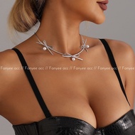 [Fanyee] Sophisticated and glamorous silver pu leather pearl ribbon necklace Q935