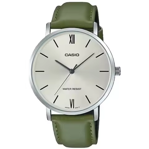 CASIO MTP-VT01L Quartz Watch for Men, Leather Band, Stainless Steel Case, 30M Waterproof, Slim Busin