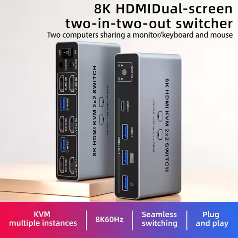 2K 240Hz HDMI DP USB C KVM Switch 2/1 Monitors 2 PCs 4K 240Hz USB 3.0 8K Docking Station Share Keybo