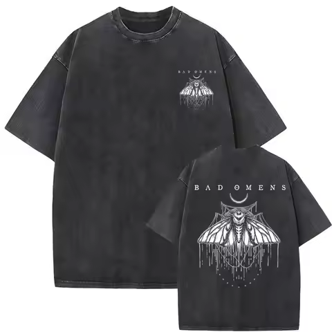 2026 short sleeved round neck Y2k top T-shirt washed retro bad omen band soul peace death pattern