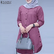 ZANZEA เสื้อตัวหลวมแบบมุสลิมหญิง Abaya Kaftan,เสื้อธรรมดาคอกลมลำลองแขนยาว