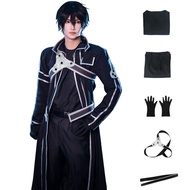 Men's Anime Kirito Cosplay Costume Black Jacket Long Cloak Suit Full Set Halloween Outfit with Wig f