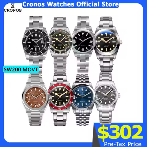 Cronos Sub Diver Luxury Men Watch Stainless Steel SW200 Bracelet Ceramic Rotating Bezel 200 meters W