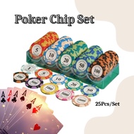 Susanna Poker Chip Set Kasino Token Permainan 25pcs Poker Card Game Chip Texas Holdem Kualiti Tinggi