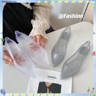 Young Pointed Jelly Shoes for Women Crystal Transparent PVC Shoes Flats Topsider Shoes for Ladies