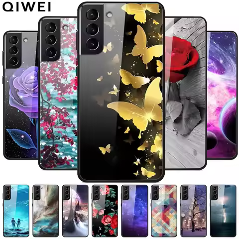 Phone Cases for Samsung Galaxy S21 FE 5G Tempered Glass Hard PC Back Cover For Samsung S21 Plus S 21