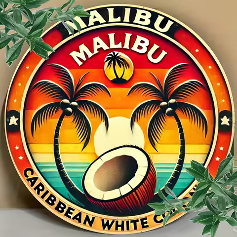 Room Decor 1pc Malibu Caribbean White Rum Vintage Aluminum Wall Art, 2D Retro Decor for Burgers, Fas