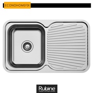 [ RUBINE ] DUX 611 Stainless Steel Single Bowl Kitchen Sink with Drainer, Top Mount, Reversible