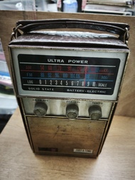 1960 至-70 年代香港出品原子粒收音機AM/FM 頻段電池和交流電雙重供電功能音量懷舊鱷魚皮紋外殼