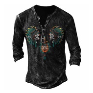 Bababuy High Quality Mens Casual Long Sleeve Tops Punk Style Oversized V Collar T Shirts  Male Vinta