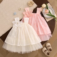Summer Baptism Dress for Girl Beige Flower Chiffon Dress Christening Clothes for Girl