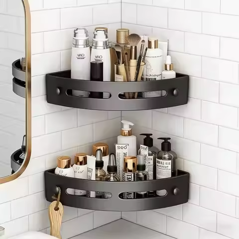 3 PCS Adhensive Bathroom Shampoo Holder Shower Caddy Shelves Storage No Drill Shelf Corner Towel Hol