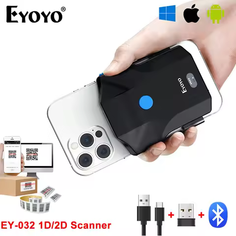 Eyoyo EY-032 Bluetooth Barcode Scanner Back Clip 1D 2D Bar Code Reader with Image Scanning For UPC L
