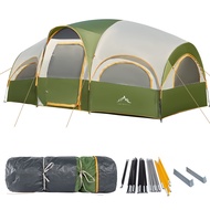8 Person Tent for Camping, Waterproof Windproof Family Tent with Rainfly, Divided Curtain Design for