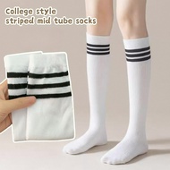 New Women's Fashion Striped Knee-High Socks - Perfect for Students | Girls' Solid Color Long Tube So