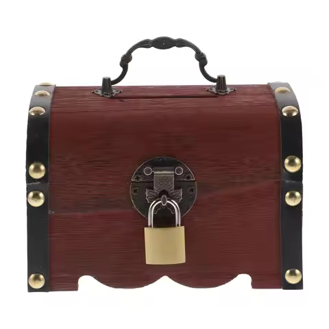 Design Wooden Treasure Chest for Kids Money Saving Box with Lock Store Coins Bills Creative Child Gi