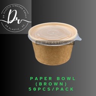 850ml Paper Bowl with Lid ( 50pcs± ) Brown - 850 ml - Disposable Paper Bowl / Mangkuk Kertas