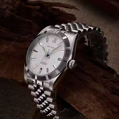 altany 36MM Automatic Watch Man S4102 36MM Retro Linen Dial Dress Watch 10Bar Stainless Steel Bracel