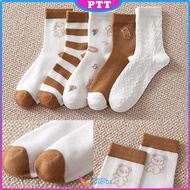 Kaos Kaki Panjang Fashion Wanita Korea Karakter Beruang Garis 6839 Kaos Kaki Unisex Setinggi Betis M