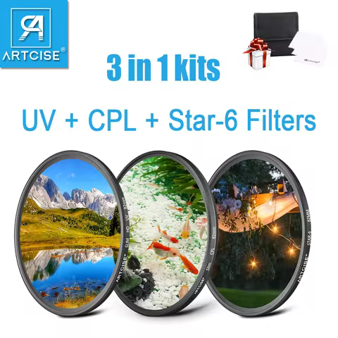 ARTCISE Universal UV CPL Star-6 3 in 1 Kits Camera Len Filter Set 37 40.5 43 46 49 52 58 62 67 72 77