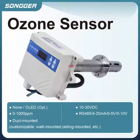 QT-G10QS Duct Type Ozone Sensor Transmitter RS485 4-20mA 0-10V O3 Detector Range 0-10ppm 0-100ppm IP